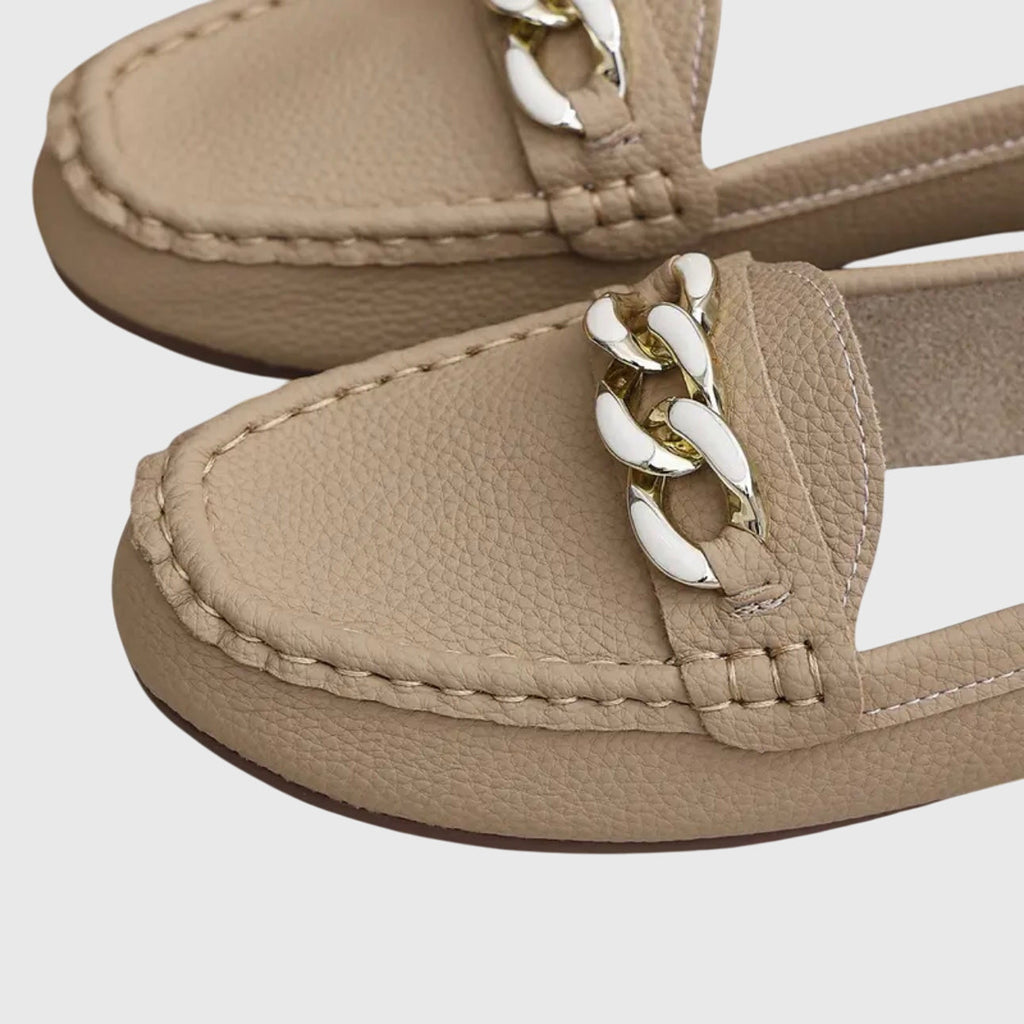 Mocassins Femme Slip-On Confort Semelle Rembourrée Détail Chaîne Dorée Casual Bureau - Hiverline