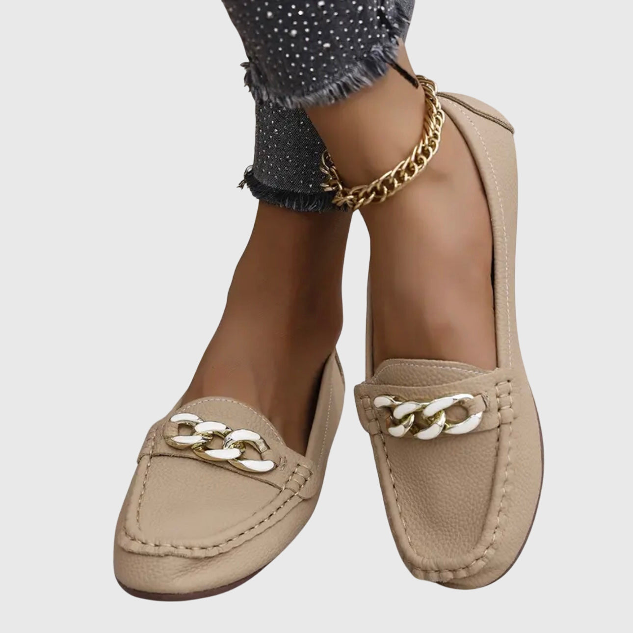 Mocassins Femme Slip-On Confort Semelle Rembourrée Détail Chaîne Dorée Casual Bureau - Hiverline