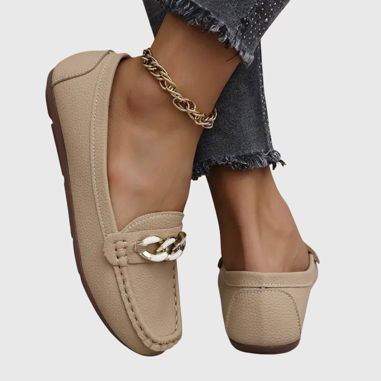 Mocassins Femme Slip-On Confort Semelle Rembourrée Détail Chaîne Dorée Casual Bureau - Hiverline