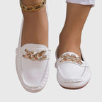 Mocassins Femme Slip-On Confort Semelle Rembourrée Détail Chaîne Dorée Casual Bureau - Hiverline