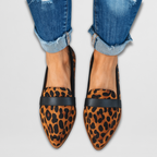 Mocassins Femme Slip-On Pointus Imprimé Léopard Casual Quotidien - Hiverline