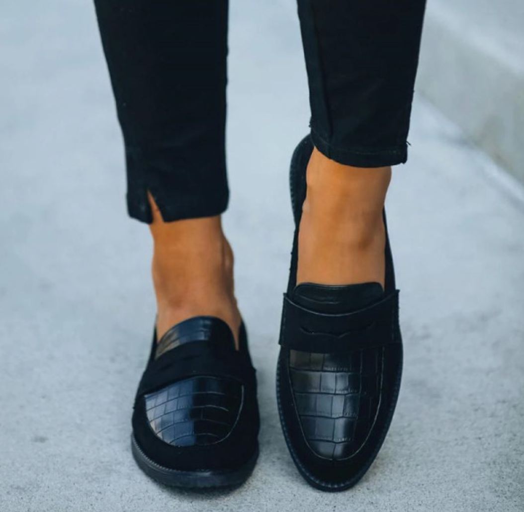 Mocassins Femme Texture Crocodile À Enfiler Semelle Rembourrée Bureau Casual - Hiverline