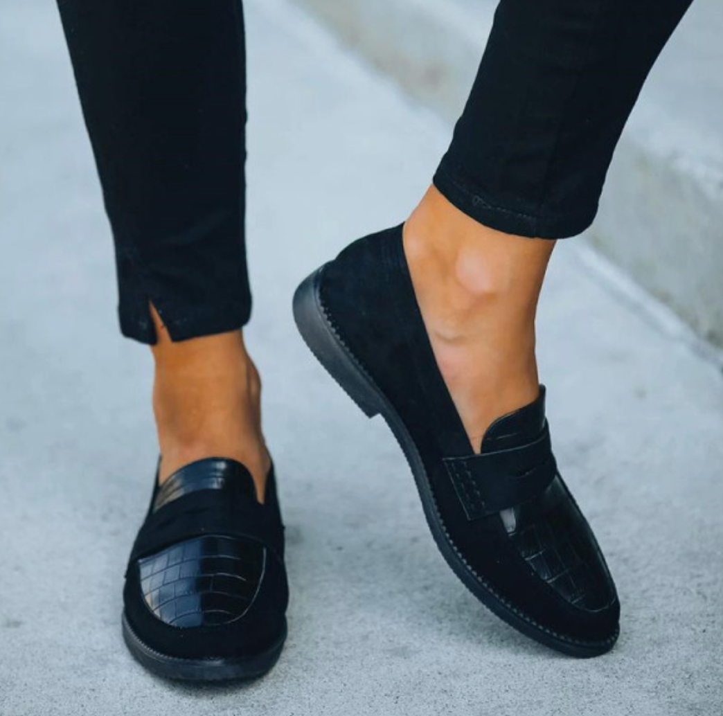 Mocassins Femme Texture Crocodile À Enfiler Semelle Rembourrée Bureau Casual - Hiverline