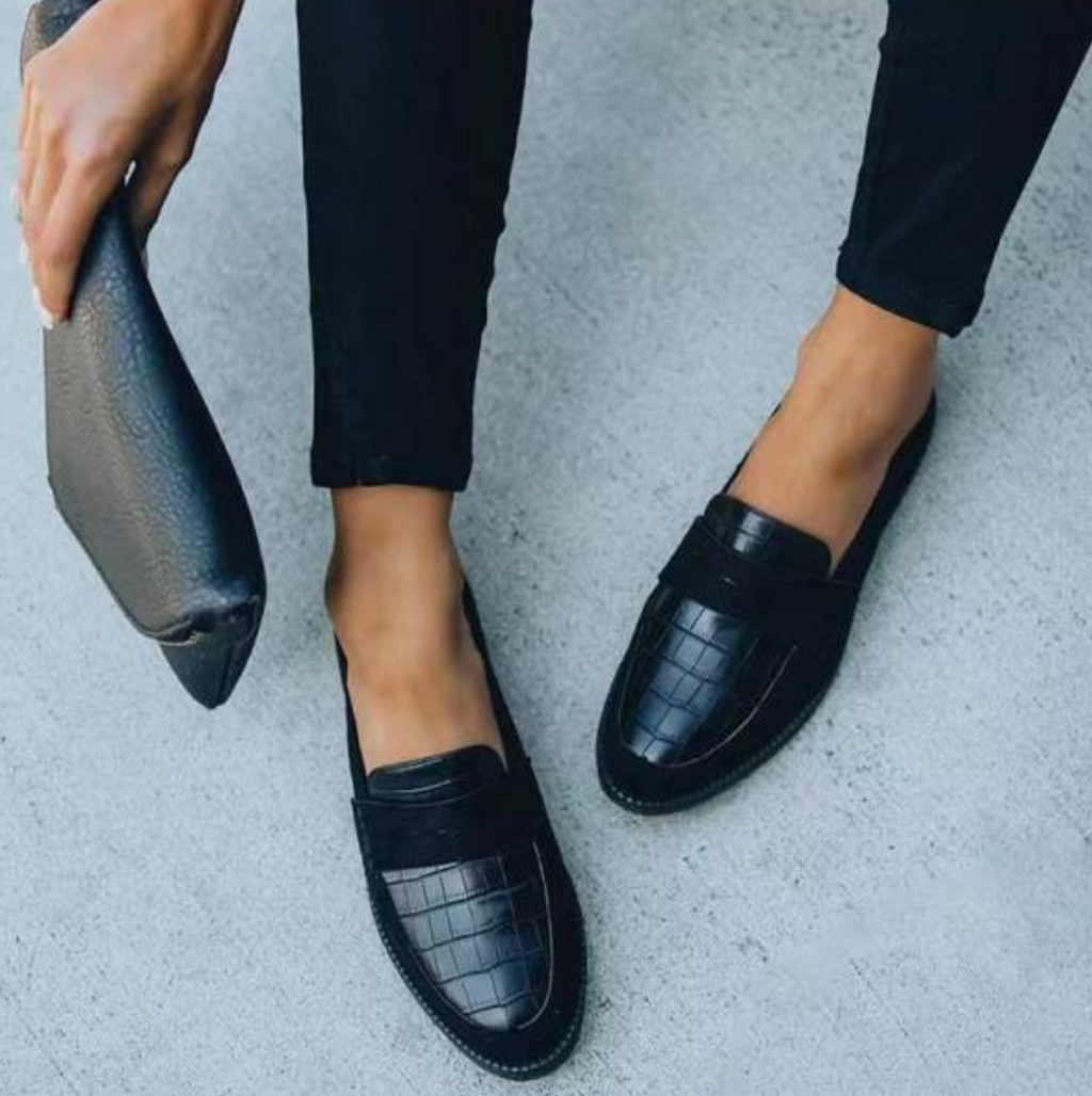 Mocassins Femme Texture Crocodile À Enfiler Semelle Rembourrée Bureau Casual - Hiverline