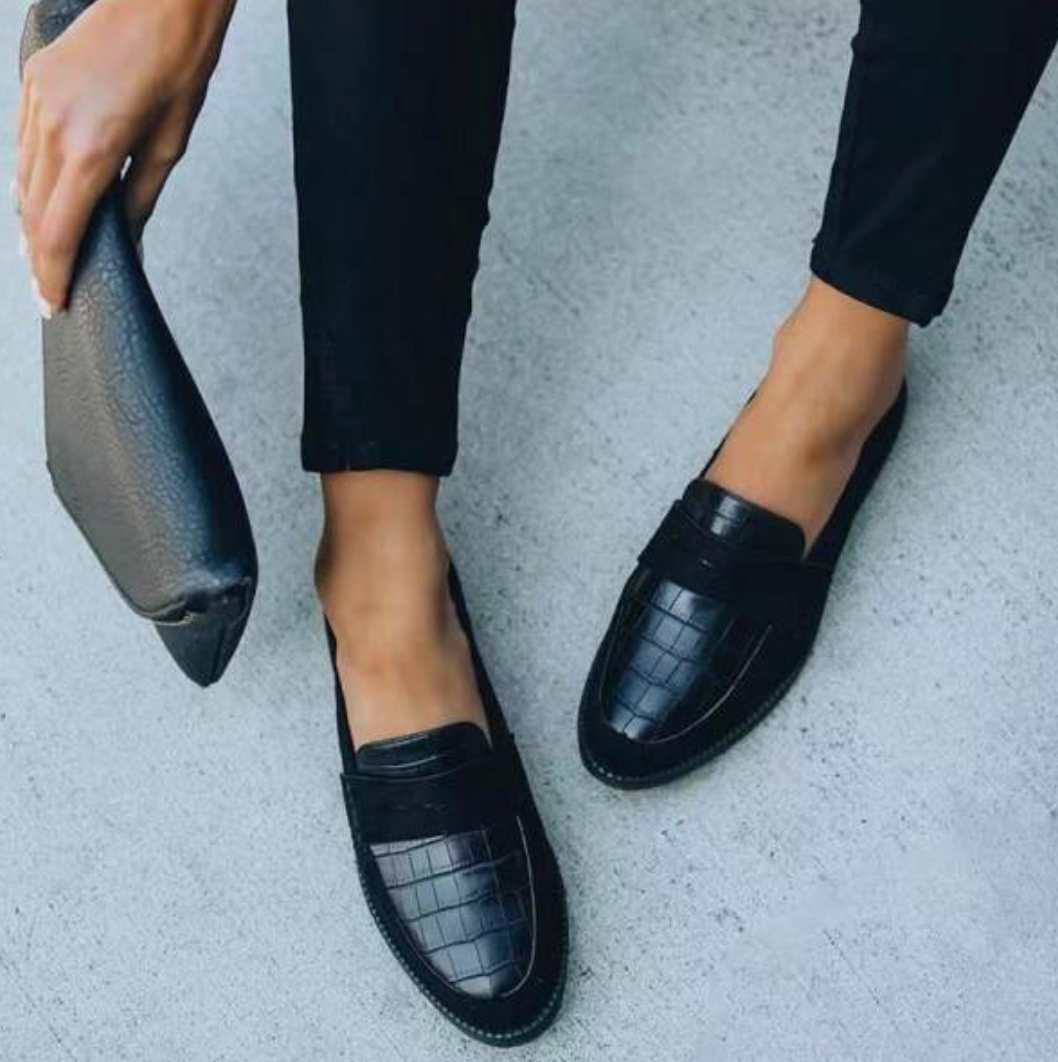 Mocassins Femme Texture Crocodile À Enfiler Semelle Rembourrée Bureau Casual - Hiverline