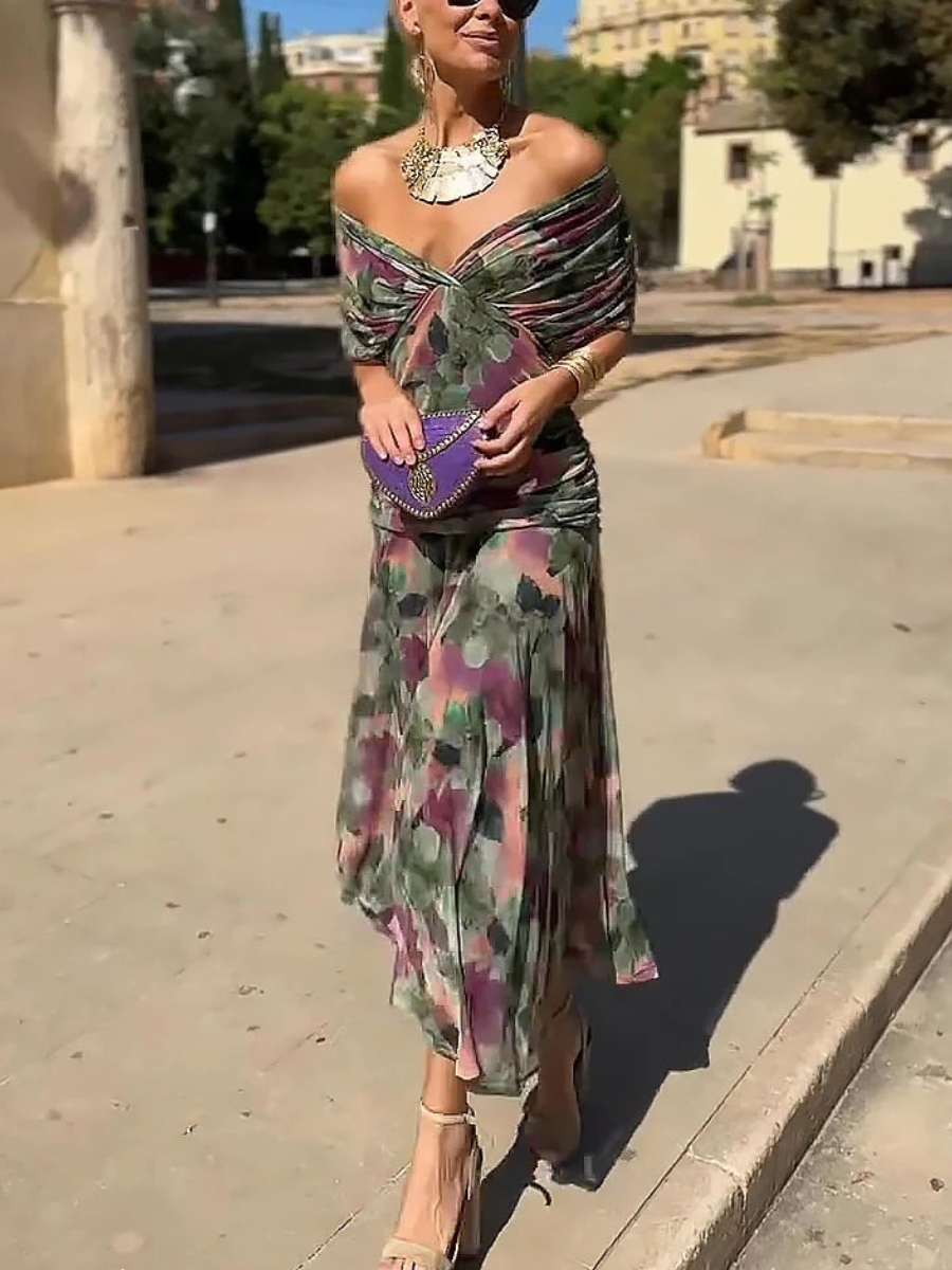 Robe longue florale fluide pour femmes, décolletée en V, élégante et formelle pour les invitées de mariage – Lilly