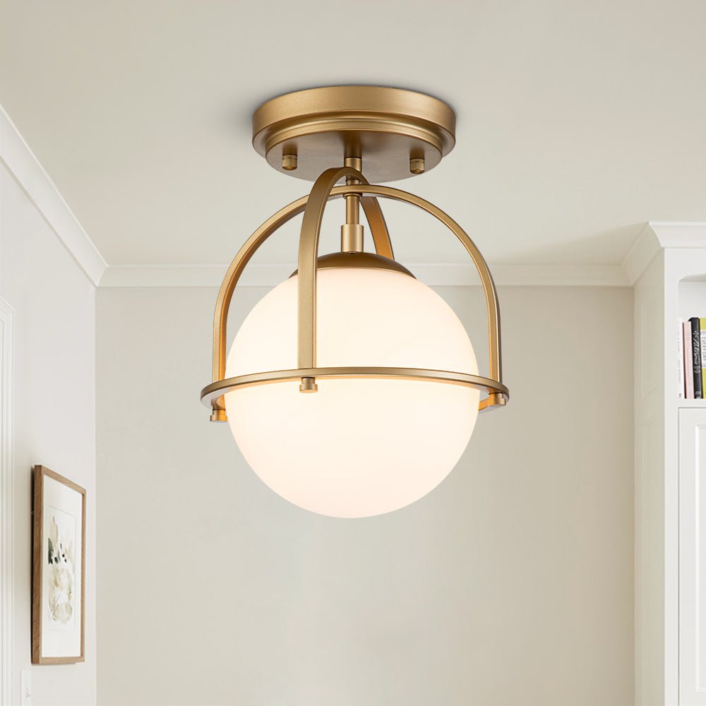 Moderne, plafonnier semi-encastré avec boule en verre opale