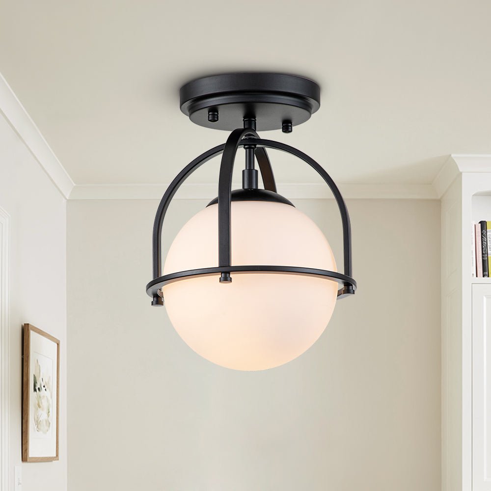 Moderne, plafonnier semi-encastré avec boule en verre opale