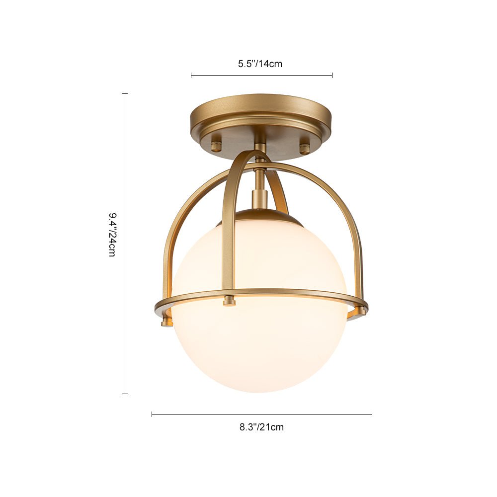 Moderne, plafonnier semi-encastré avec boule en verre opale