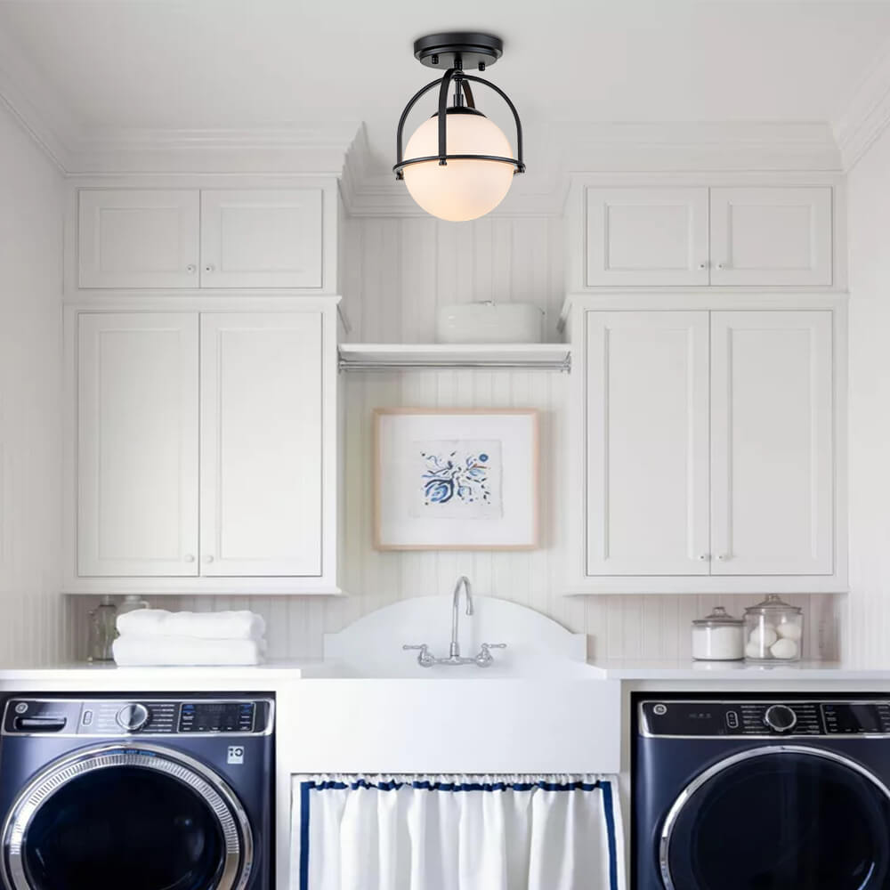 Moderne, plafonnier semi-encastré avec boule en verre opale