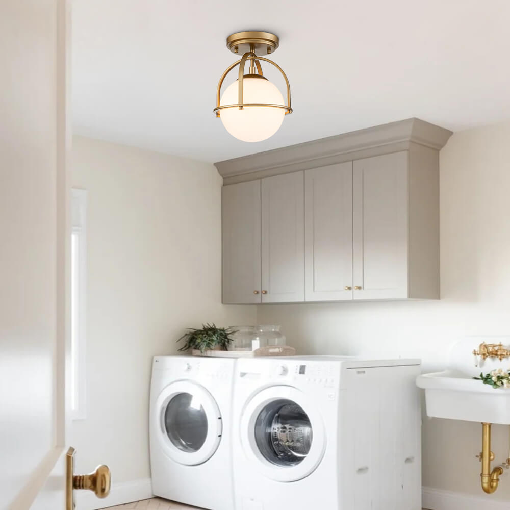 Moderne, plafonnier semi-encastré avec boule en verre opale