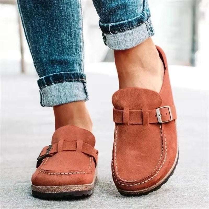 Mules Femme en Suède à Boucle Semelle Liège Rétro Slip-On Casual Confort - Hiverline