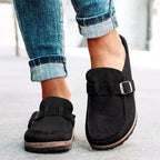 Mules Femme en Suède à Boucle Semelle Liège Rétro Slip-On Casual Confort - Hiverline