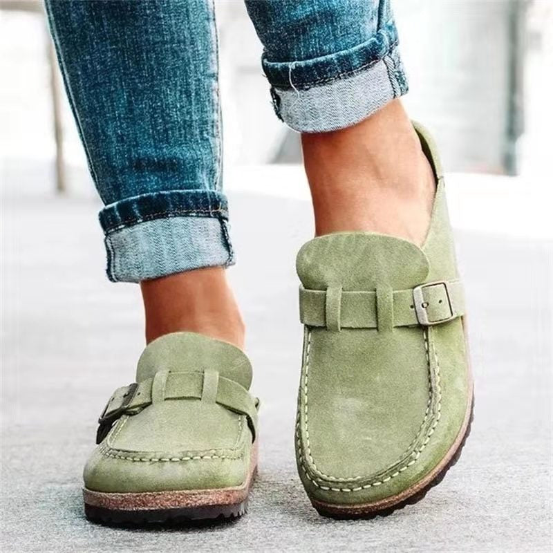 Mules Femme en Suède à Boucle Semelle Liège Rétro Slip-On Casual Confort - Hiverline