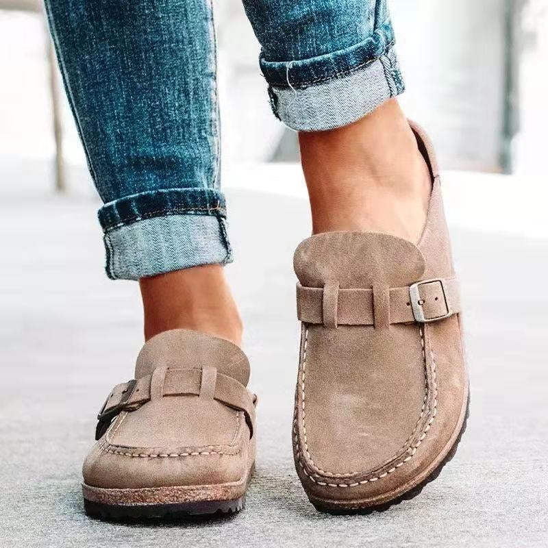Mules Femme en Suède à Boucle Semelle Liège Rétro Slip-On Casual Confort - Hiverline