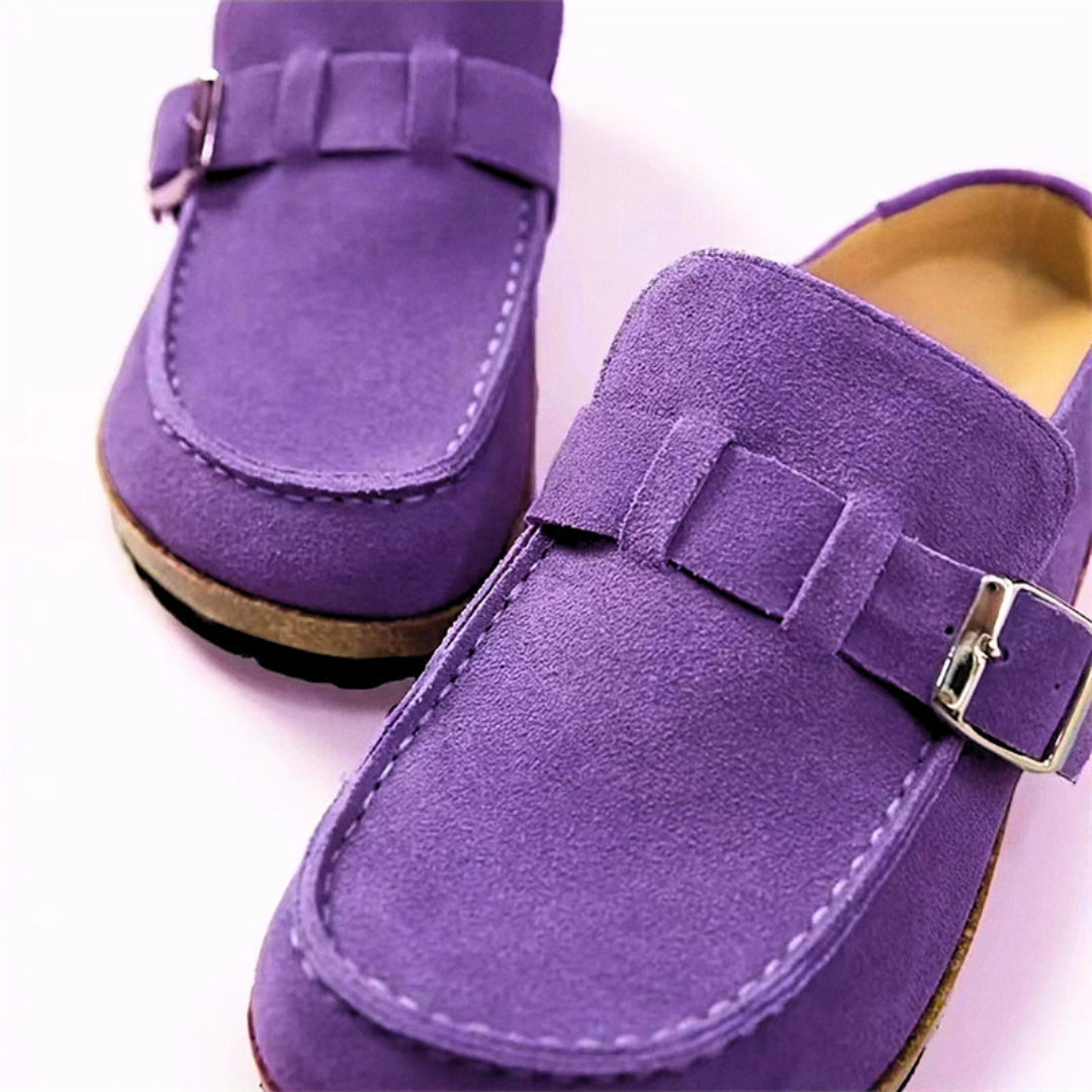 Mules Femme en Suède à Boucle Semelle Liège Rétro Slip-On Casual Confort - Hiverline