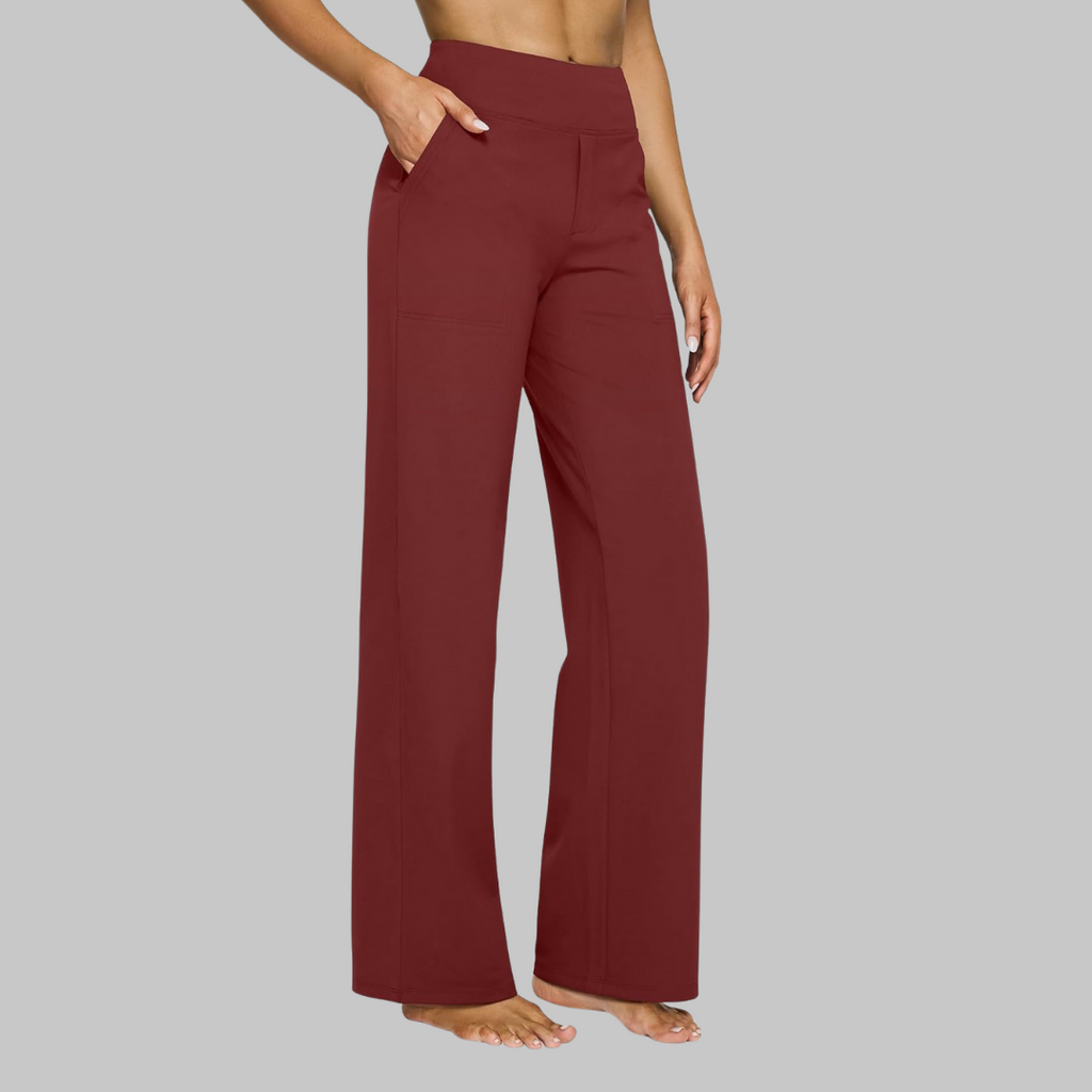 Pantalon de Yoga Femme Taille Haute Jambe Large Poches Athleisure Casual - Hiverline