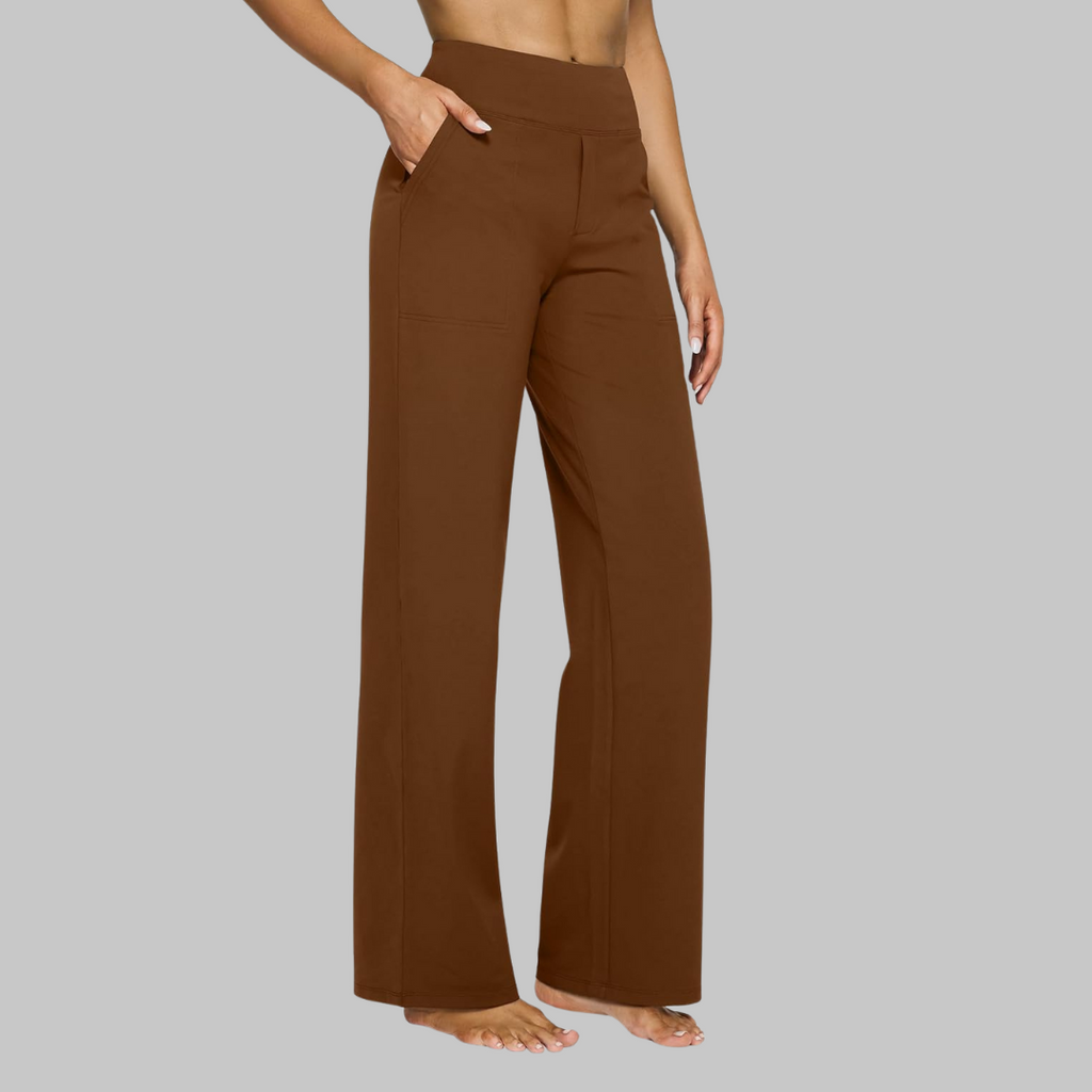 Pantalon de Yoga Femme Taille Haute Jambe Large Poches Athleisure Casual - Hiverline