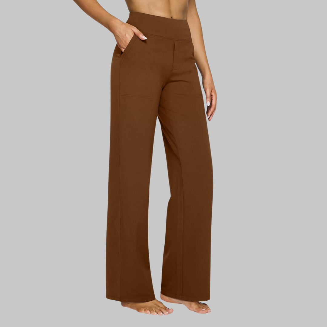 Pantalon de Yoga Femme Taille Haute Jambe Large Poches Athleisure Casual - Hiverline