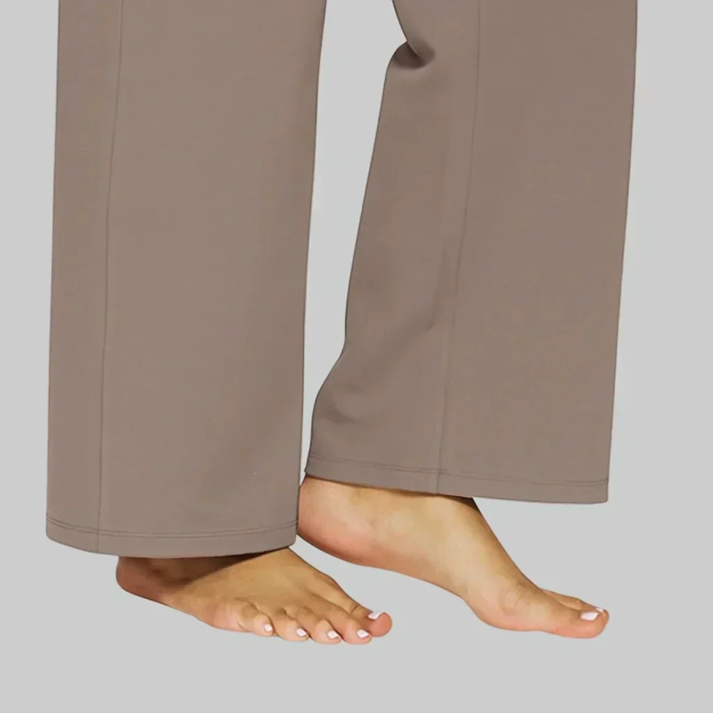 Pantalon de Yoga Femme Taille Haute Jambe Large Poches Athleisure Casual - Hiverline