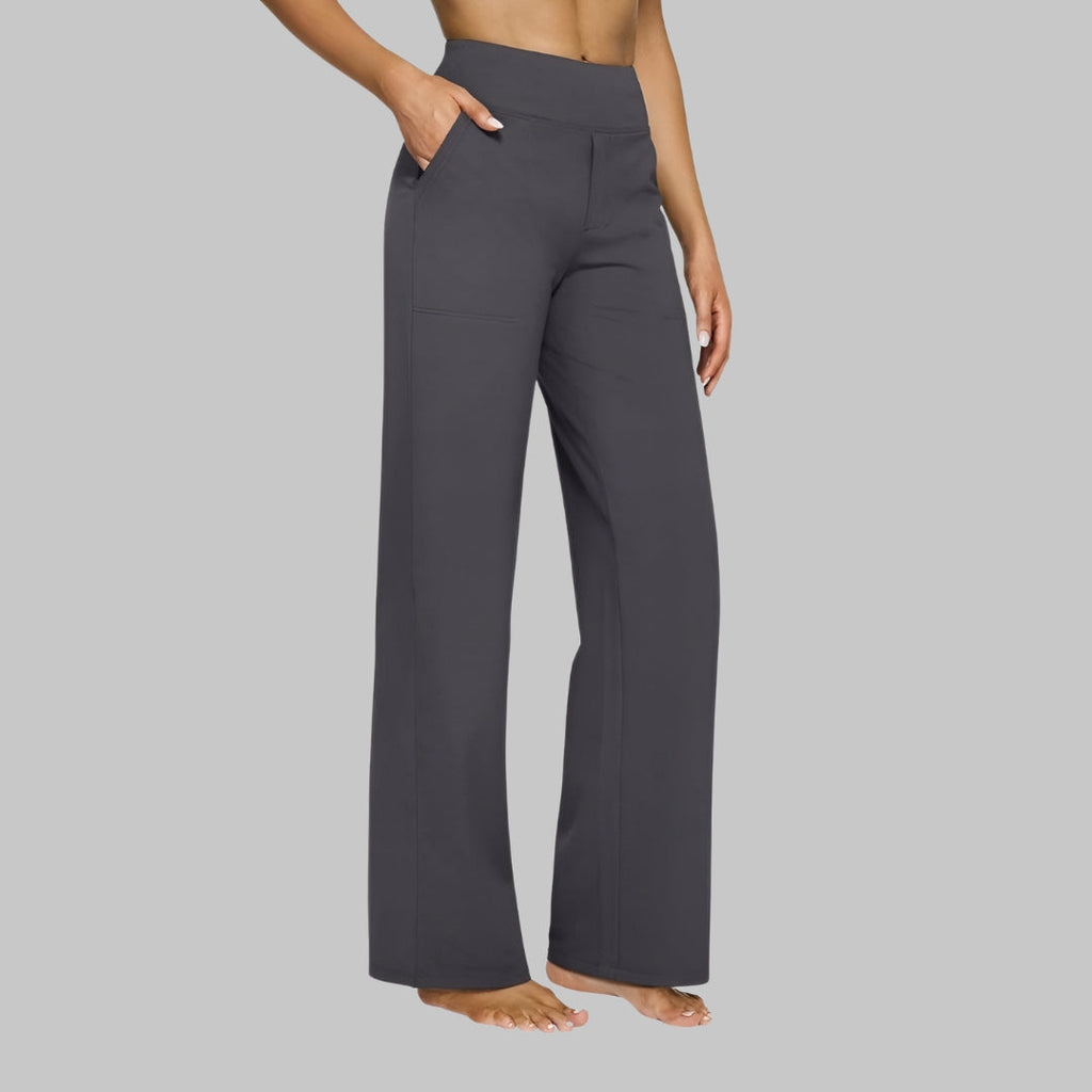 Pantalon de Yoga Femme Taille Haute Jambe Large Poches Athleisure Casual - Hiverline