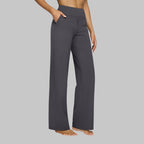 Pantalon de Yoga Femme Taille Haute Jambe Large Poches Athleisure Casual - Hiverline