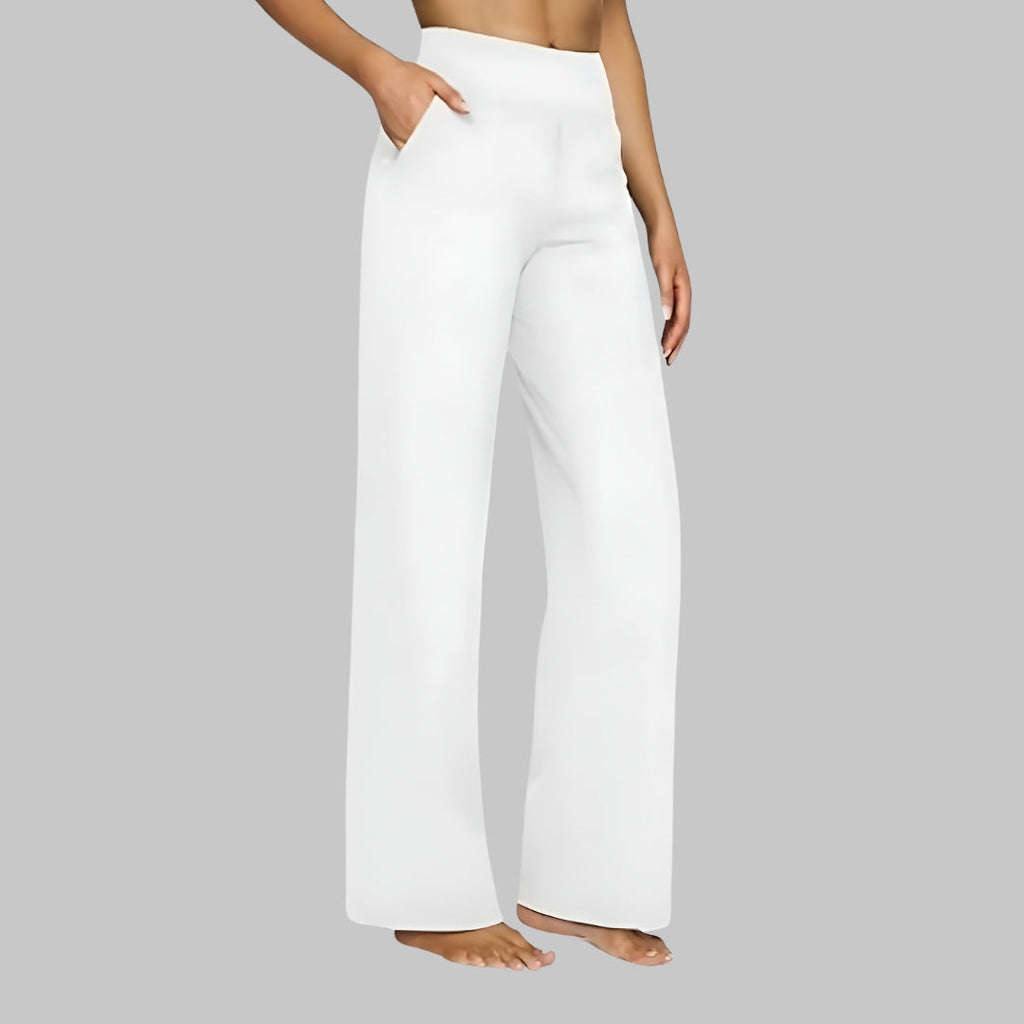 Pantalon de Yoga Femme Taille Haute Jambe Large Poches Athleisure Casual - Hiverline