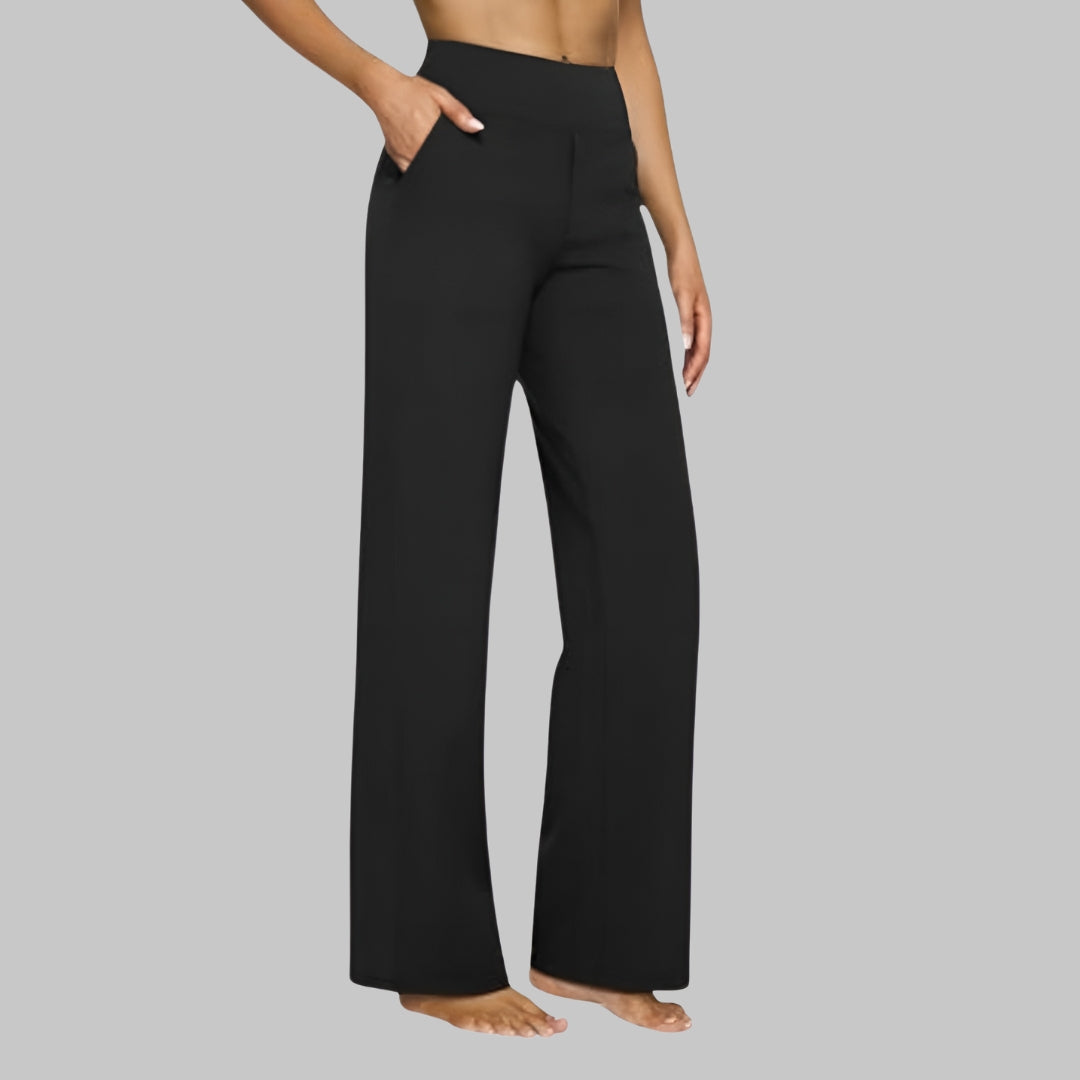 Pantalon de Yoga Femme Taille Haute Jambe Large Poches Athleisure Casual - Hiverline