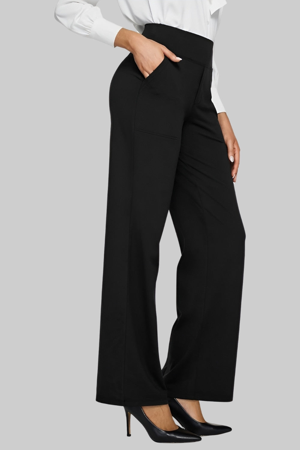 Pantalon de Yoga Femme Taille Haute Jambe Large Poches Athleisure Casual - Hiverline