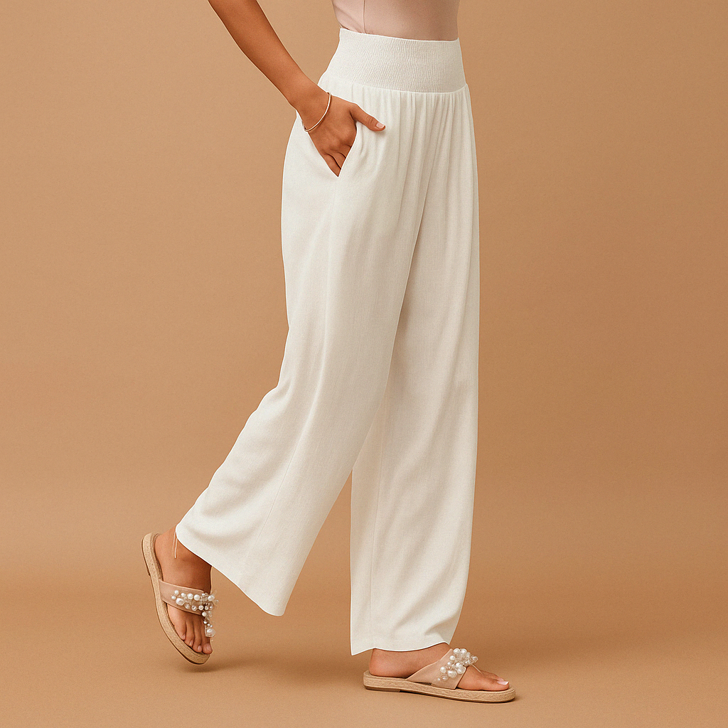 Pantalon Large Taille Haute Femme – Ceinture Smockée Fluide Casual Été - Hiverline