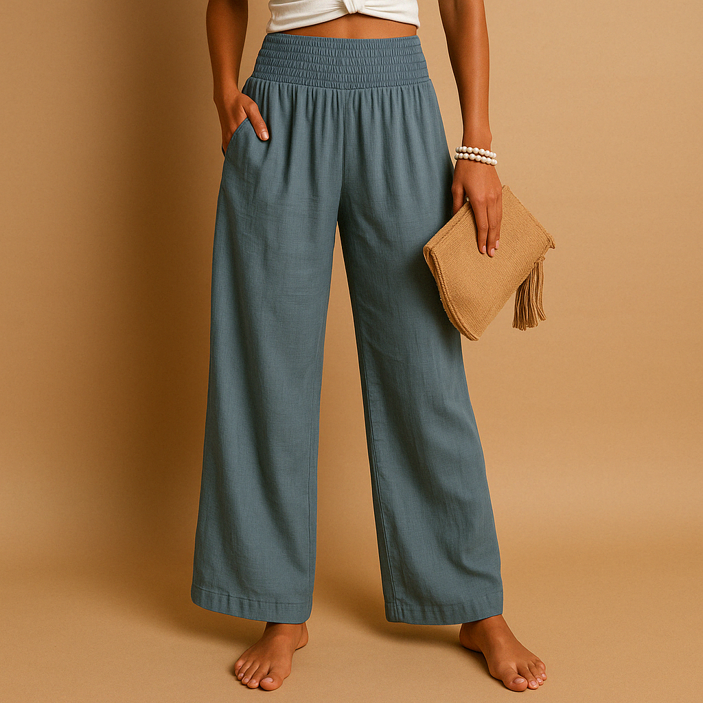 Pantalon Large Taille Haute Femme – Ceinture Smockée Fluide Casual Été - Hiverline