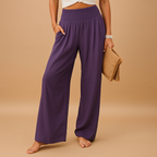 Pantalon Large Taille Haute Femme – Ceinture Smockée Fluide Casual Été - Hiverline