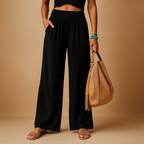 Pantalon Large Taille Haute Femme – Ceinture Smockée Fluide Casual Été - Hiverline