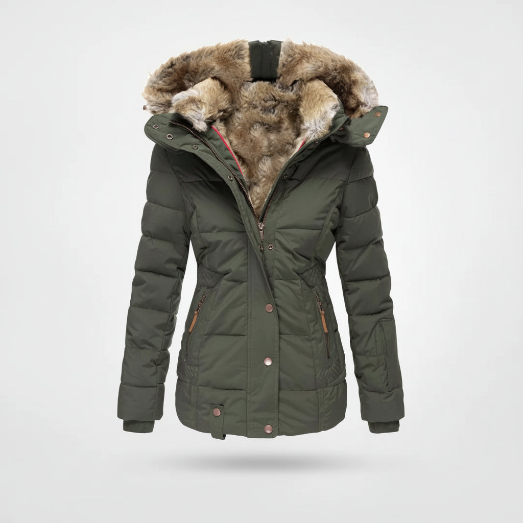 Parka d'Hiver Femme Matelassée Capuche Fourrure Doublure Sherpa Quatre Poches - Hiverline