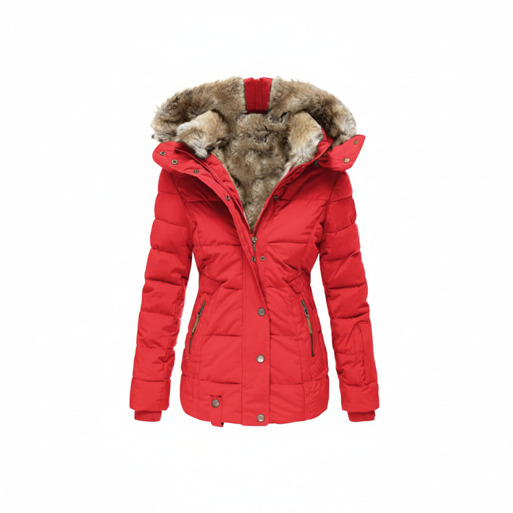 Parka d'Hiver Femme Matelassée Capuche Fourrure Doublure Sherpa Quatre Poches - Hiverline