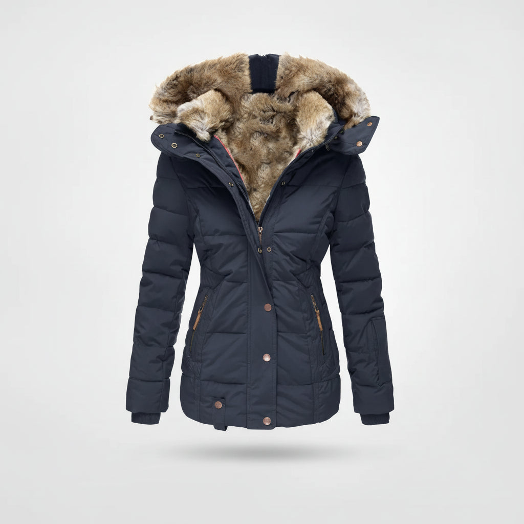 Parka d'Hiver Femme Matelassée Capuche Fourrure Doublure Sherpa Quatre Poches - Hiverline