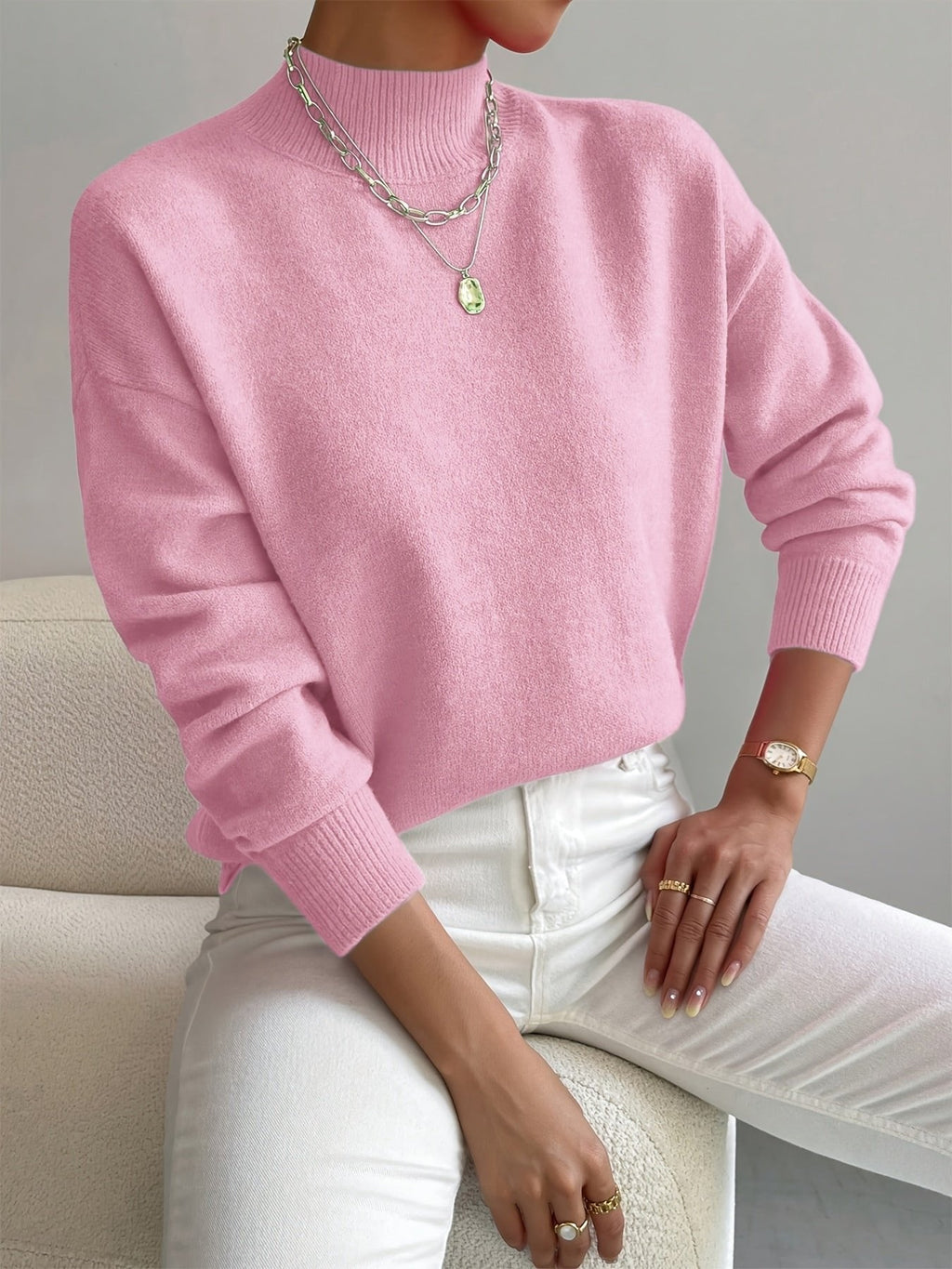 Pull Col Montant Femme Coupe Décontractée Manches Longues Tricot Casual Hiver - Hiverline