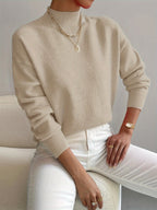 Pull Col Montant Femme Coupe Décontractée Manches Longues Tricot Casual Hiver - Hiverline