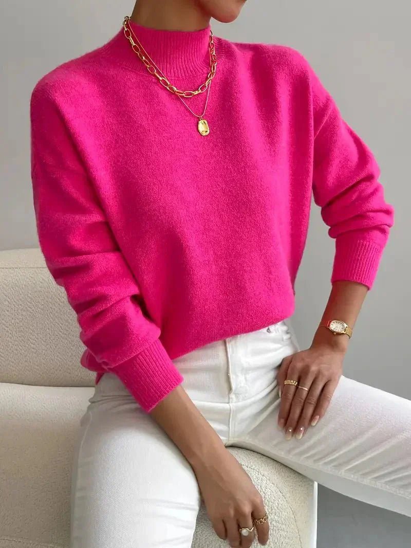 Pull Col Montant Femme Coupe Décontractée Manches Longues Tricot Casual Hiver - Hiverline