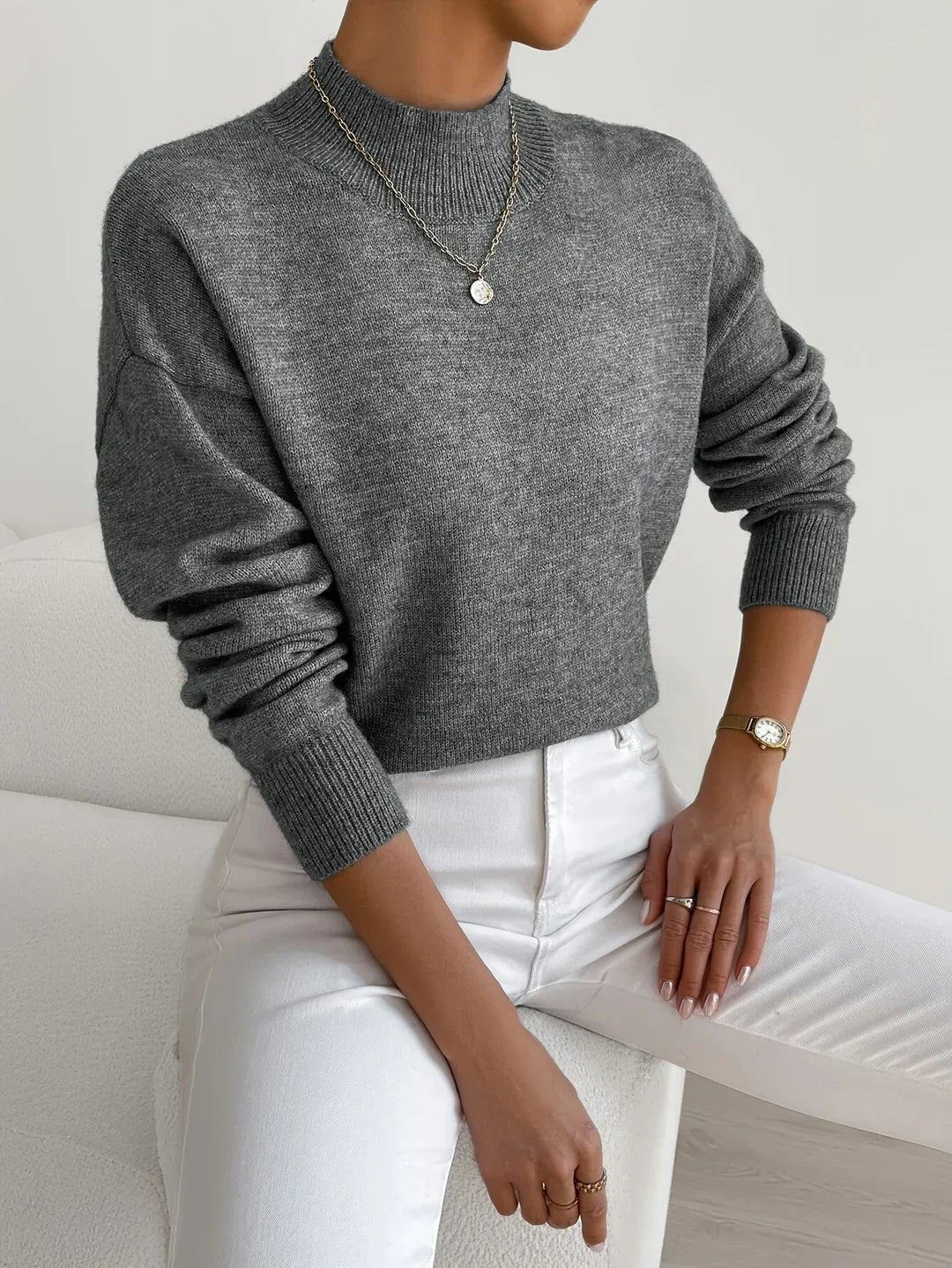 Pull Col Montant Femme Coupe Décontractée Manches Longues Tricot Casual Hiver - Hiverline