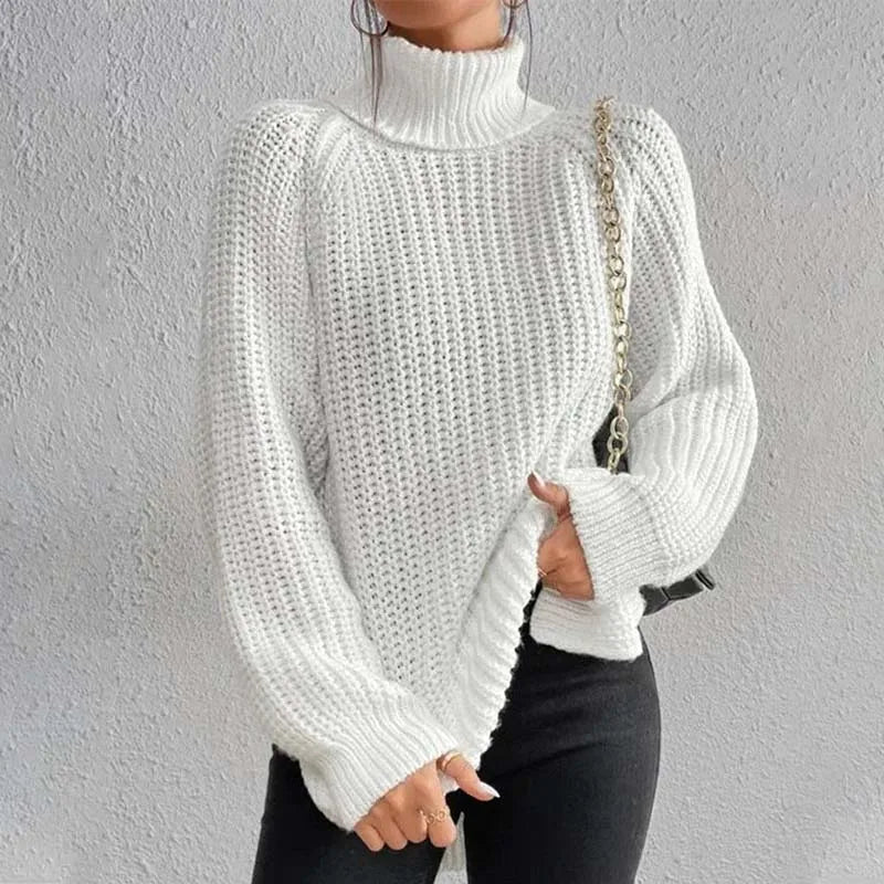 Pull Col Roulé en Tricot Oversize Femme Chunky Knit Pullover Hiver Casual - Hiverline