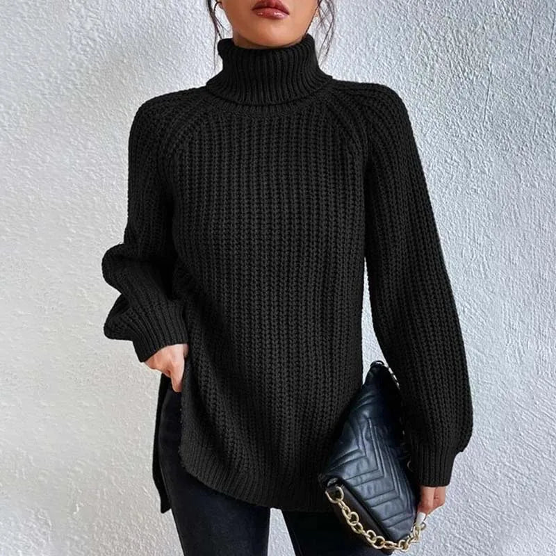 Pull Col Roulé en Tricot Oversize Femme Chunky Knit Pullover Hiver Casual - Hiverline