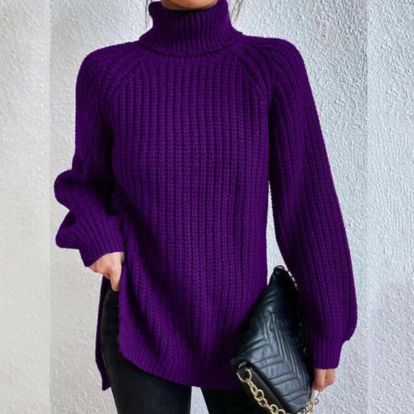 Pull Col Roulé en Tricot Oversize Femme Chunky Knit Pullover Hiver Casual - Hiverline