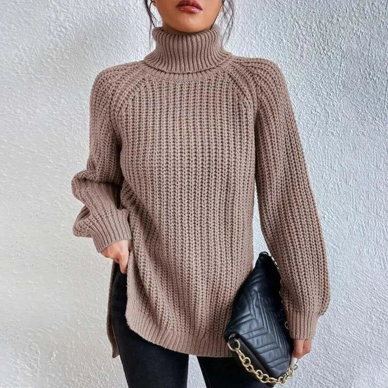 Pull Col Roulé en Tricot Oversize Femme Chunky Knit Pullover Hiver Casual - Hiverline