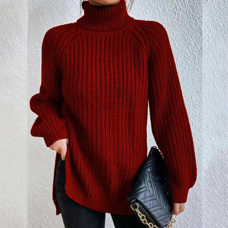 Pull Col Roulé en Tricot Oversize Femme Chunky Knit Pullover Hiver Casual - Hiverline