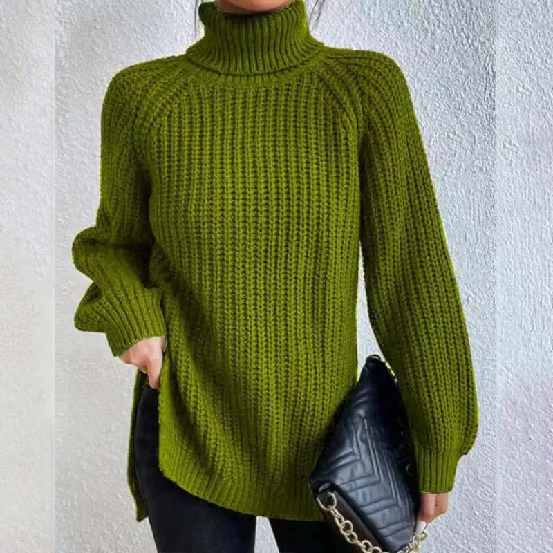 Pull Col Roulé en Tricot Oversize Femme Chunky Knit Pullover Hiver Casual - Hiverline