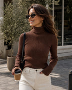 Pull Col Roulé Femme Côtelé Léger Casual Printemps Randonnée Outdoor - Hiverline