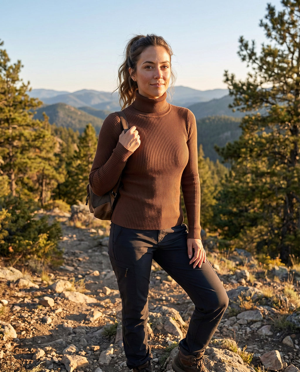 Pull Col Roulé Femme Côtelé Léger Casual Printemps Randonnée Outdoor - Hiverline