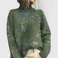 Pull Col Roulé Femme Imprimé Floral Oversize Casual Hiver - Hiverline