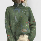 Pull Col Roulé Femme Imprimé Floral Oversize Casual Hiver - Hiverline